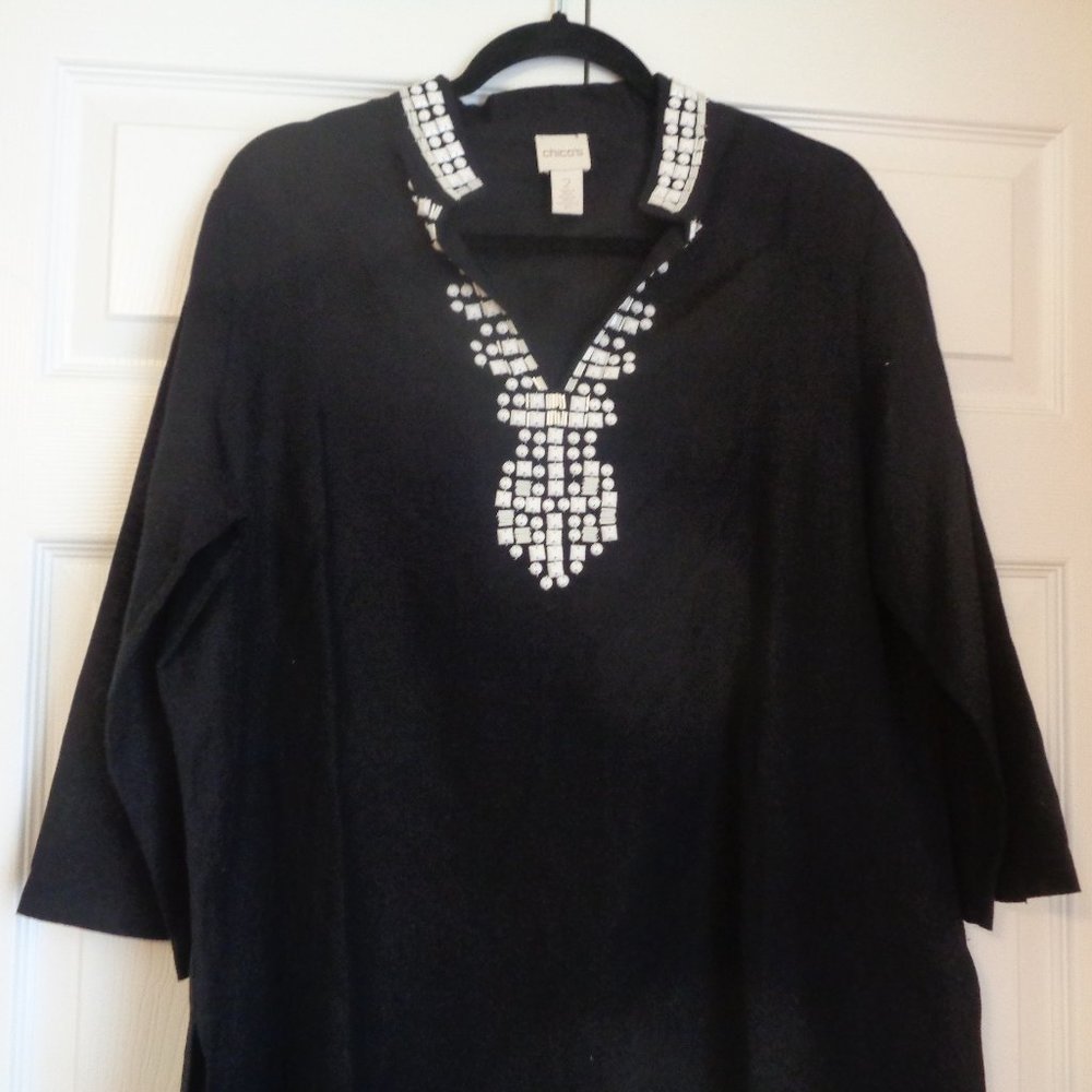 Chico's linen top with beading size 1 / M/ US 8-10